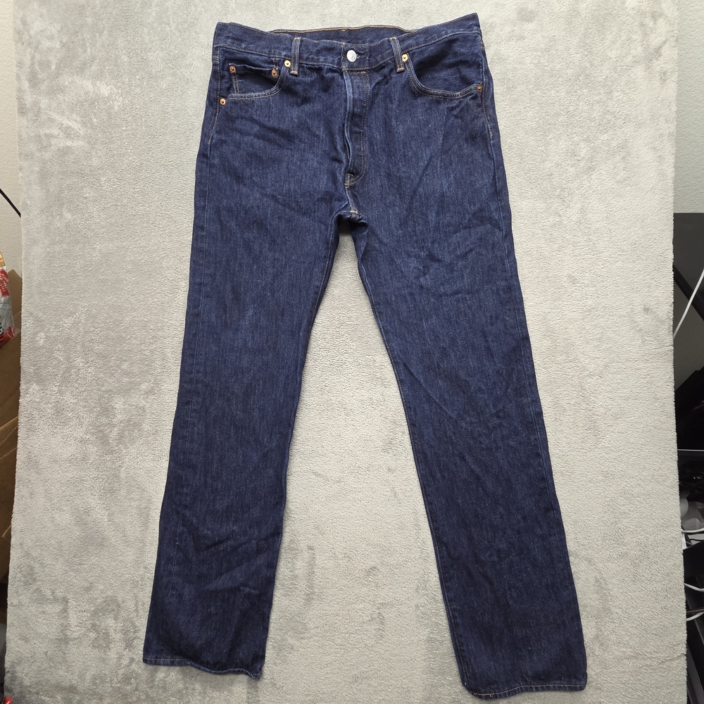 Levi's 501 Jeans Mens 36x34 Blue Dark Straight Regular Denim Button Fly